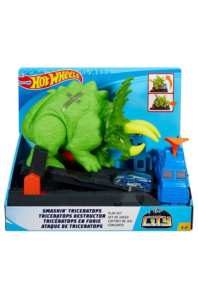 Hot Wheels Şehir Seti Dev Triceratops Fırlatıcı ve Araçlı Oyun Seti GBF97-GBF97