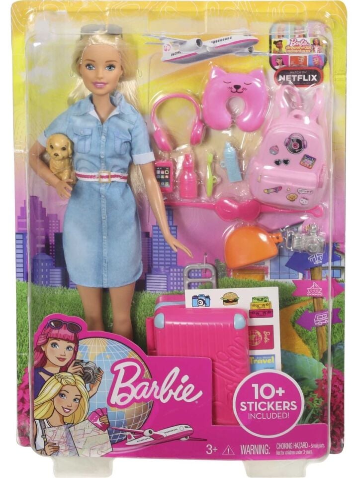 Barbie Seyahatte Bebeği ve Aksesuarları FWV25